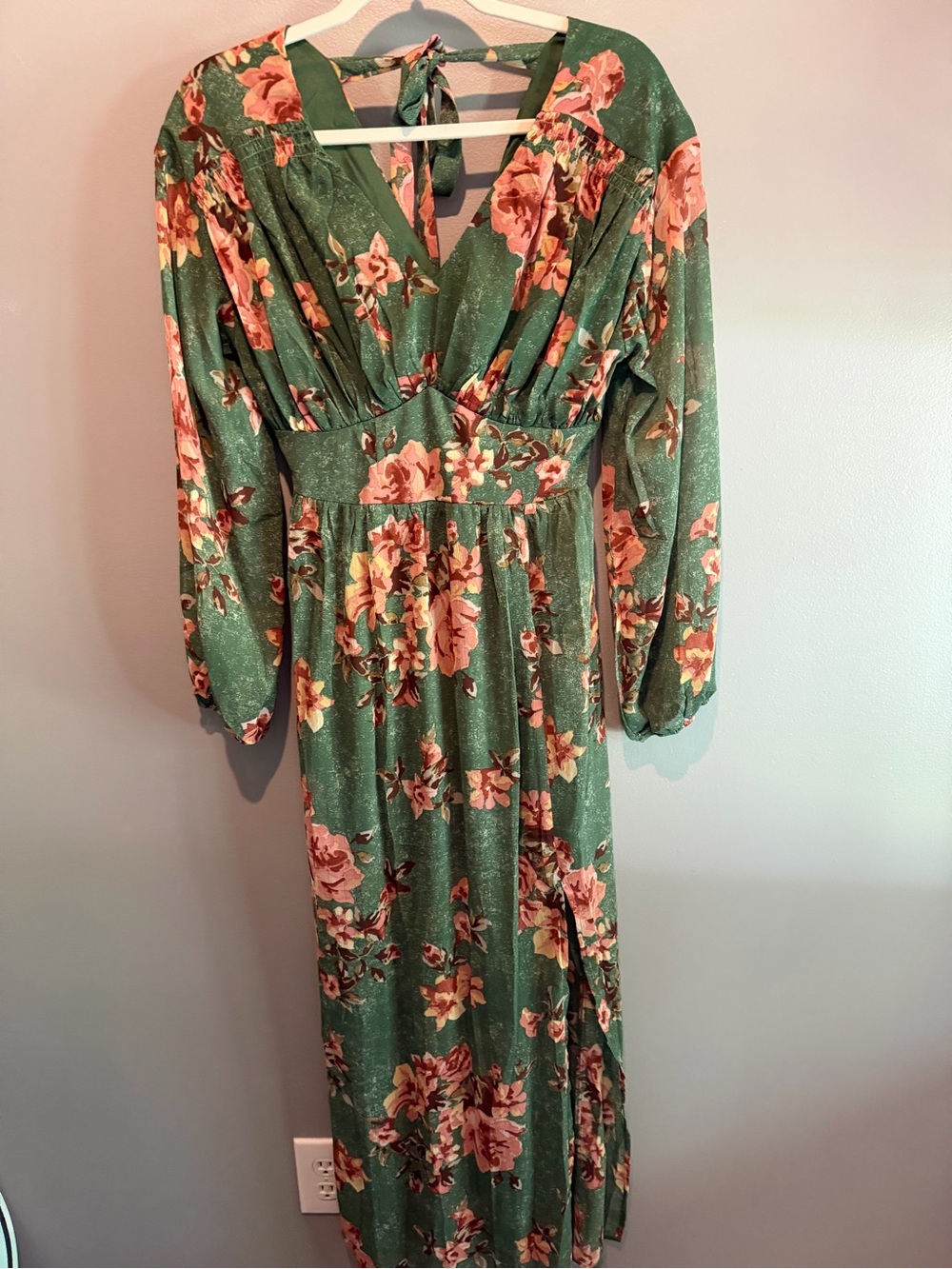 Promesa Green Maxi Dress with Pink Floral Print